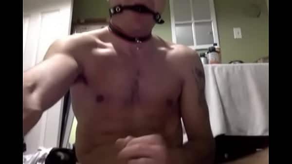 Ball gagged amateur horny young slut masturbates / sucks a big dildo / fucks a fleshlight / slides a buttplug into tight hairy ass