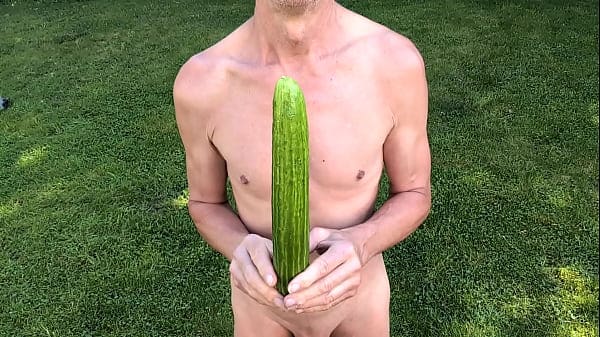 naked pathetic slave enjoy outdoor in penis cage cucumber fuck and proof it is clean, cmnm