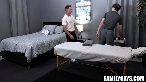 Masseur step son taking care of horny step daddy