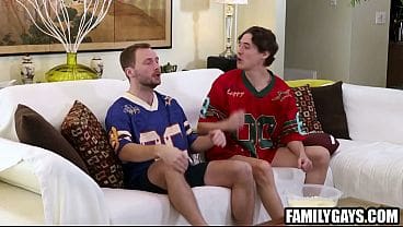 Step Dad & Step Son Watch Football Together & Fuck